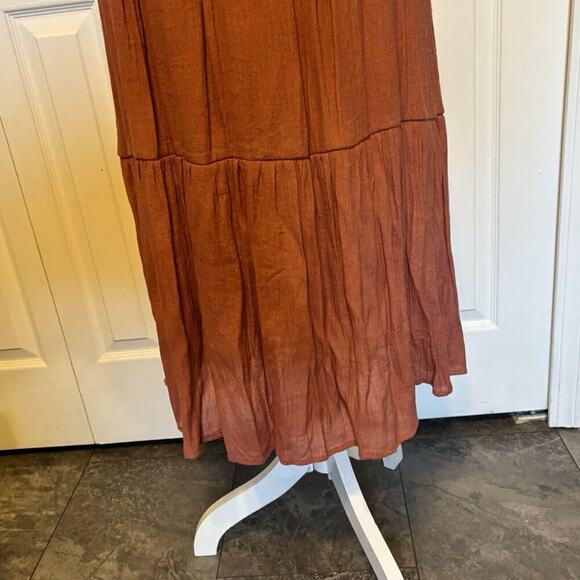 Coral Medium Flutter Sleeve Smocked Midi Dress Womens Casual Tiered Gauze - Picture 4 of 11